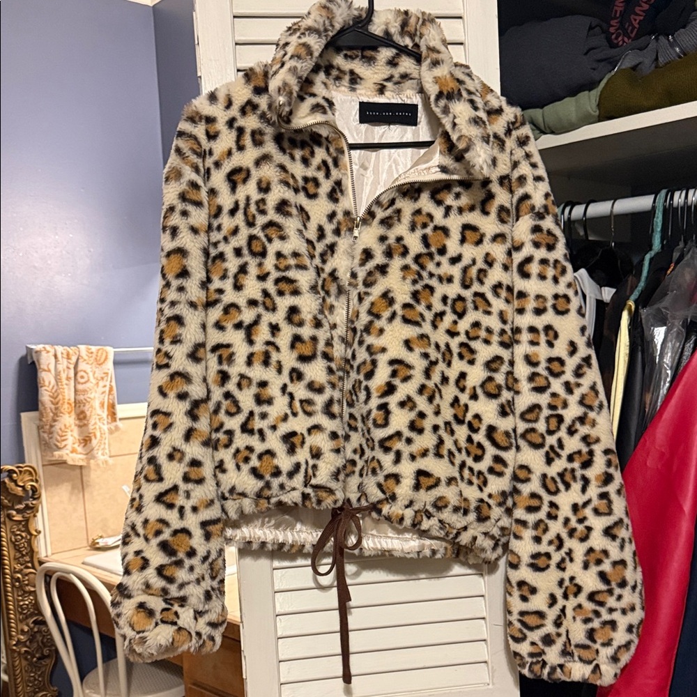 Know one cares Leopard Print Teddy Jacket